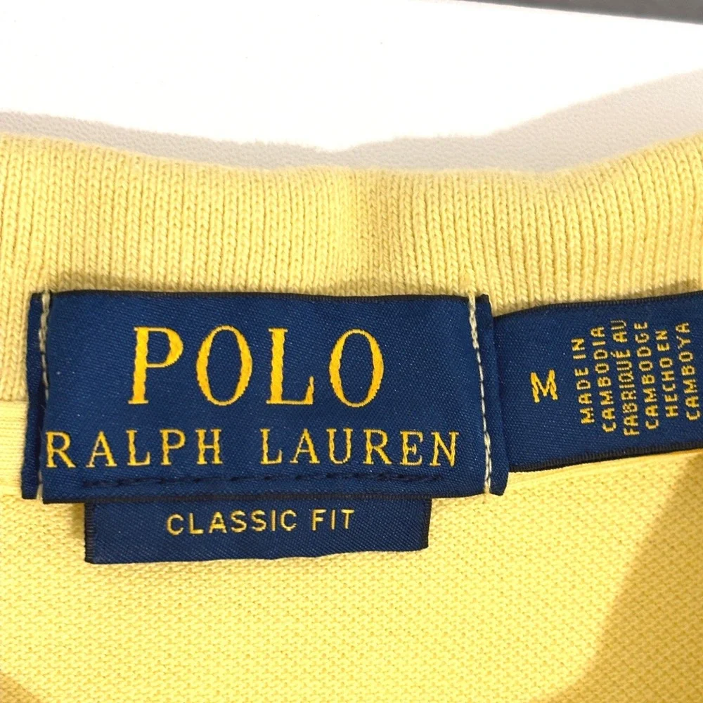 Polo Ralph Lauren Polo Shirt Mens M Yellow Classic Light Blue Pony Logo Preppy